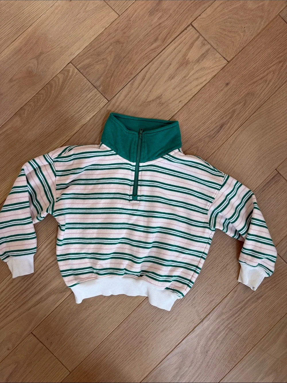 Old Navy Green and Cream Striped Half-Zip Kids Sweatshirt